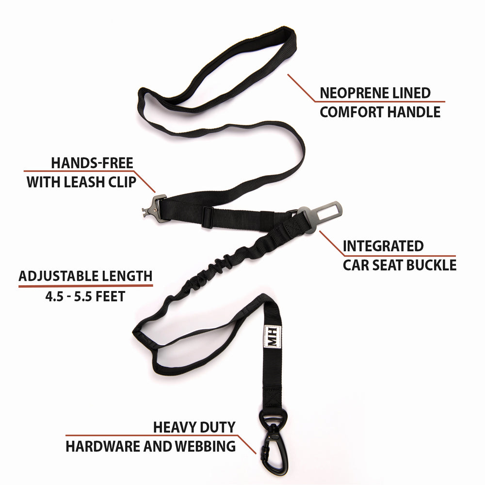 Mountain Hound Adventure Bungee Dog Leash in Stealth Black — shock-absorbing hands-free hiking leash